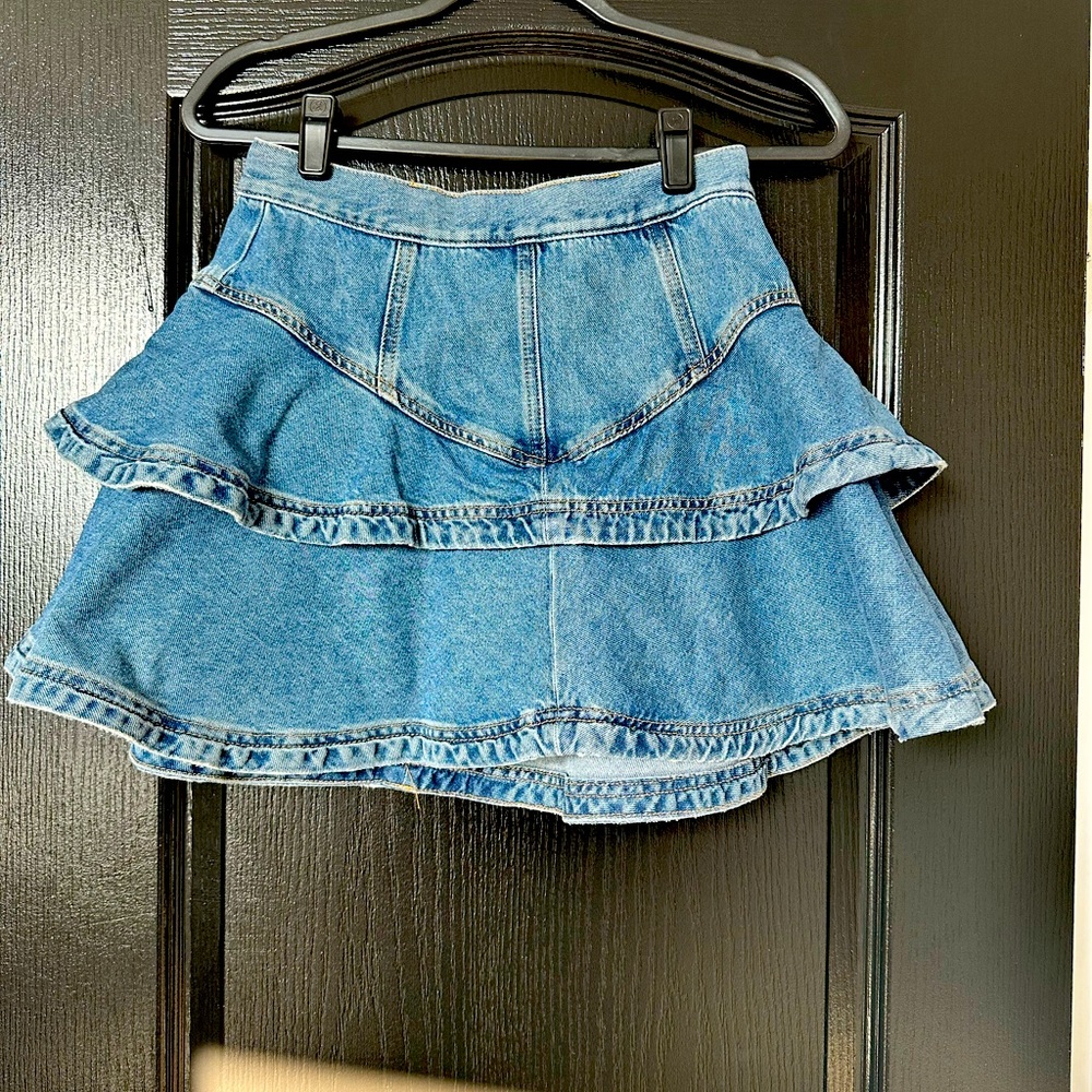Pilcro Blue Denim Tiered A-Line Mini Skirt